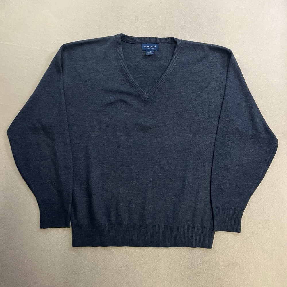 Vintage TownCraft Sweater Men's Large Acrylic Blue  Knit V-Neck Pullover 90s